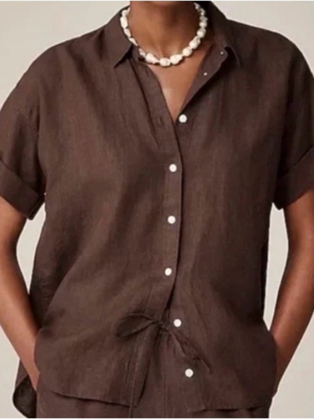 Baird McNutt for J. Crew Brown Irish Linen Cuffed Sleeve Button Up Top Size L